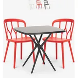 Set Quadratischer Tisch 70x70cm schwarz  2 Stühle Außen Design Saiku Dark - Rot - Rot