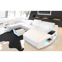 Sofa Dreams Wohnlandschaft Sofa Leder Swing U Form Ledersofa Ledercouch, Couch, mit LED, wahlweise mit Bettfunktion als Schlafsofa, Designersofa weiß