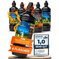 glanzfeuer® Bioethanol für Tischkamin - 6X Bio Ethanol 1 Liter Flaschen für Ethanol Kamin - Premium Tischkamin Ethanol - Made IN EU - Umweltfreundliches Bioethanol Tischkamin Indoor & Outdoor