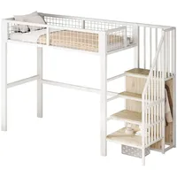 XDOVET Hochbett,Etagebett(Weiss) mit Leiter, Kinderbett mit Eisenrahmen und Aufbewahrungsregal,