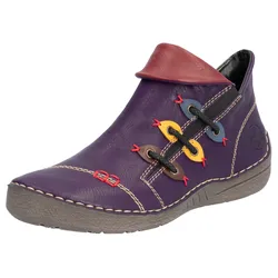 Stiefelette RIEKER Gr. 36, lila (aubergine kombiniert), Damen, Lederimitat, Schuhe, Schlupfboots, Slipper mit bunten Applikationen seitlich