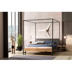 Hasena Himmelbett Nitoba, Farbe: Wildeiche natur, geölt, Bezugsfarbe: Casual carbon, Metallfarbe: Anthracit, verschiedene Größen