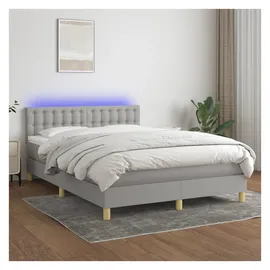 vidaXL Boxspringbett 140 x 200 cm LED Hellgrau
