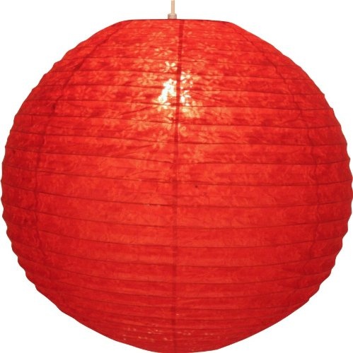 GURU SHOP Runder Lokta Papierlampenschirm, Hängelampe Coronada - Ø 50 cm Rot, Lokta-Papier, Asiatische Lampenschirme aus Papier & Stoff