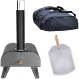 Zanussi ZPO1BPC Pizzaofen für den Außenbereich, 30,5 cm, Holzpellet, tragbar, mit Paddel und Abdeckung, schwarz, Grillofen und Räucherofen, Edelstahl, faltbare Beine