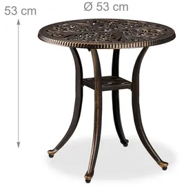 Relaxdays Gartentisch, antike Optik, wetterfest, Aluminiumguss, H x D: 53x53 cm, runder Balkontisch, schwarz/Bronze