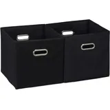 Relaxdays Relaxdays, schwarz Aufbewahrungsbox 2er Set, Regalkorb ohne Deckel, mit Griff, faltbar, Stoffbox quadratisch, 30 cm, Polyester, Pappe, 30 x 30 x 30 cm