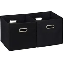 Relaxdays Relaxdays, schwarz Aufbewahrungsbox 2er Set, Regalkorb ohne Deckel, mit Griff, faltbar, Stoffbox quadratisch, 30 cm, Polyester, Pappe, 30 x 30 x 30 cm