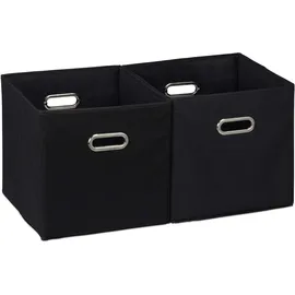 Relaxdays Relaxdays, schwarz Aufbewahrungsbox 2er Set, Regalkorb ohne Deckel, mit Griff, faltbar, Stoffbox quadratisch, 30 cm, Polyester, Pappe, 30 x 30 x 30 cm