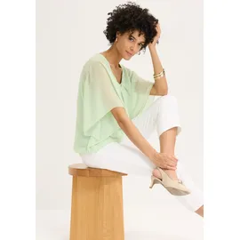 bonprix Chiffonbluse mit Untertop, grün Gr.52, festliche Chiffonbluse mit Fledermausärmeln und elastischem Bund
