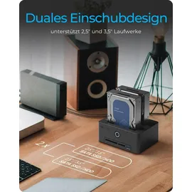 Icy Box IB-1233CL-CR, HDD Docking & Klonstation mit Kartenlesern CF + SD und USB Hub, USB 3.2 Gen1 (5 Gbit/s)