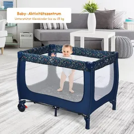 Costway 2 In 1 Reisebett & Laufstall Klappbar, 120 X 60cm Kinderbett, 2 Ebenen Babybett Mit Matratze Und Tragetasche Blau