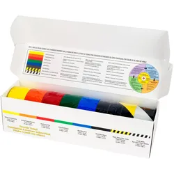 3M Weich-PVC-Klebeband, Bodenmarkierungsset 5S, 3M 471F 1x gelb, 1x orange, 1x rot, 1x grün, 1x blau, 1x schwarz, 3M 5702 1x gelb-schwarz, 3M 5700 1x weiß-schwarz, 50 mm x 33 m, 0,13 mm