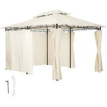 Tectake Luxus Gartenpavillon 4 x 3 m inkl. 6 Seitenteile creme
