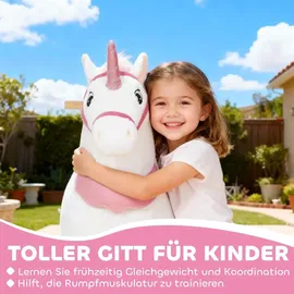 aiyaplay Reitpferd auf Rollen Spielpferd zum Reiten mit Einhorn-Design Weiß
