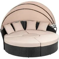 Sonneninsel 180CM Rattan Tisch Sonnenliege Polyrattan Gartenmuschel Sonnenliege