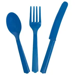 Plastik Besteck blau 18 tlg. Löffel Messer Gabeln