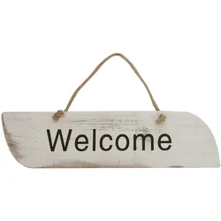 Mendler Wandschild Welcome, Dekoschild Holzschild, Shabby-Look 10x43x1cm ~ weiß
