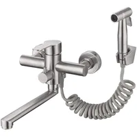 HomeLava Wandarmatur für Küche Wasserhahn Küche Wandmontage mit Spritzpistole und 2 Wasserstrahlarten 360° Drehbar Edelstahl gebürstet Küchenarmatur Spültischarmatur Armatur