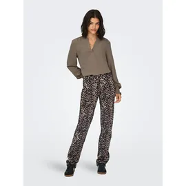 Only Blusenshirt "ONLMETTE V-NECK LS SMOCK TOP NOOS WVN", Damen, Gr. XS, braun (braun lentil), Web, Obermaterial: 100% Polyester, unifarben, regular fit normal, V-Ausschnitt, gesmokt, Shirts Blusenshirt