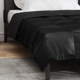 vidaXL Ganzjahresbettdecke Schwarz 220 cm Satin und Mikrofaser