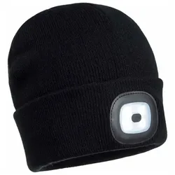 Beanie mit wiederaufladbarer LED Leuchte, mit USB Anschluss, schwarz - schwarz