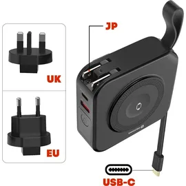 Swissten Swissten, All-in-One Powerbank Pro MagSafe USB USB-C mit Reiseadaptern, Schwarz - Schwarz