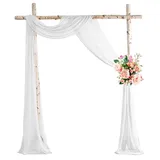 LANSKYLAN Querbehang Freihanddeko Chiffon Vorhang Hochzeit 130x550 cm Querbehänge Fensterdekoration Transparentem Voile Hochzeitsbogen Weiß Gardinen Querbehang Tüll für Fotografie Party Hochzeit