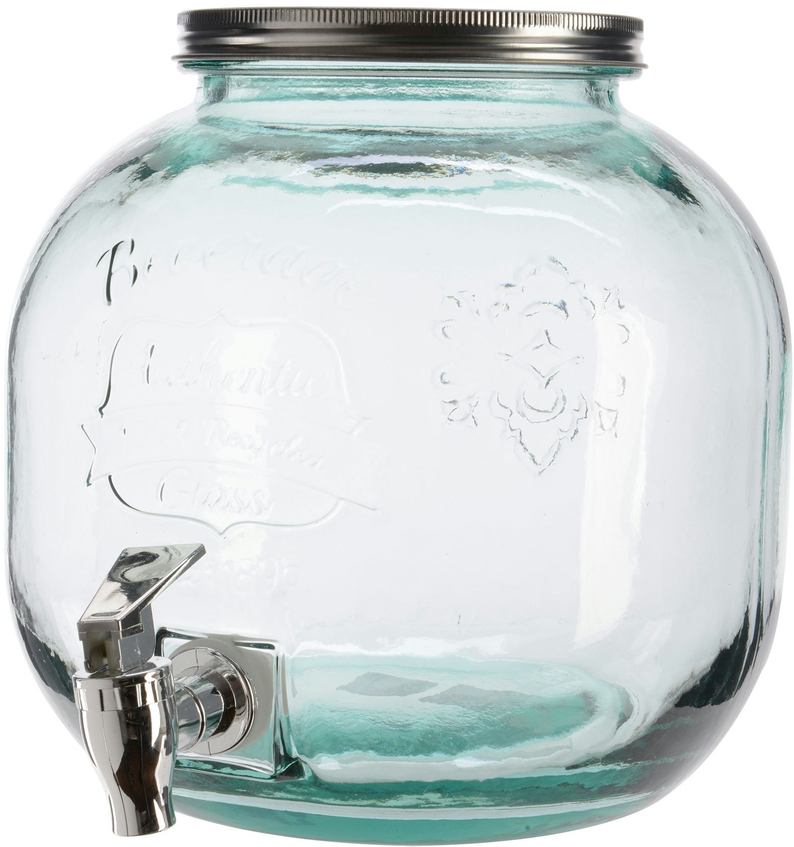 Decoris Getränkespender mit Zapfhahn 23x24cm Glas 6l Wasserspender Kanister mit Hahn Gartenparty Retro Limonadenspender Saftspender Gastro Trinkbehälter