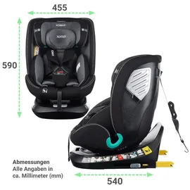 XOMAX G409 IOT Kindersitz drehbar 360°, ISOFIX I mitwachsend I 0-36 kg, 0-12 Jahre, Gruppe 0+/1/2/3, 5-Punkt-Gurt, 3-Punkt-Gurt I Bezug waschbar I ECE R129 I Black-Darkgrey