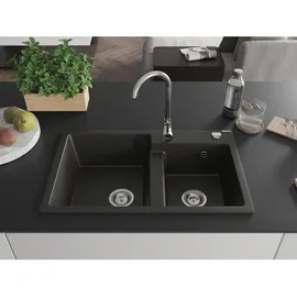 Mexen Tomas 2-Becken links Granit Schwarz/Gold metallisch Handbetätigung 800 x 500 mm