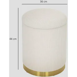 Homcom Sitzhocker mit Stauraum Hocker mit Stahlboden, Runder Fußhocker Polsterhocker mit Fußpads, Kordoptik 36 x 36 x 44 cm Cremeweiß