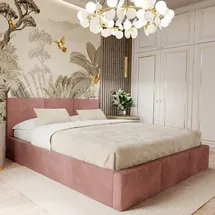 Muralo Polsterbett Stoffbett Bett mit Bettkaste Container Doppelbett für Schlafzimmer - 120 cm x 200 cm - altrosa