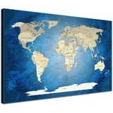Lana-KK Weltkarte Blue Ocean, deutsch, Pinnwand, Leinwandbild mit Korkrückwand, 120 x 80cm