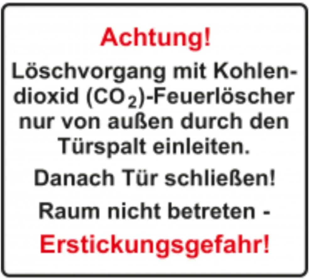 Zusatztext DGUV 205-034 für Warnzeichen nach ISO 7010 - Löschvorgang nur von außen