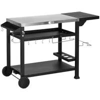 Outsunny Grillwagen Grilltisch mit klappbarem Beistelltisch, Servierwagen mit 3