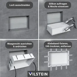 VILSTEIN Duschnische 30x45 cm | Aufputz | Wandnische Weiß | Randloses Duschregal mit Ablagefach