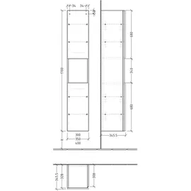 Sanipa 3way Hochschrank mit 2 Türen und 1 offenem Fach, Eiche Natural-Touch, BR11685,