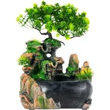 Tischbrunnen, Steingarten Wasserfall Desktop Garten Brunnen Pflanze Zimmerbrunnen Ornament, Wohnzimmer Büro Wasserfall Desktop Bonsai Ornament Dekoration (Grün)