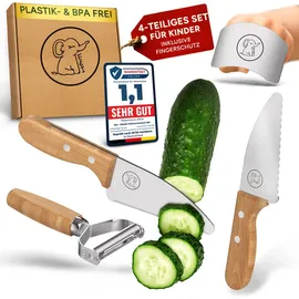 kibbidea Kindermesser Set 7-tlg. Edelstahl mit Buchenholzgriffen
