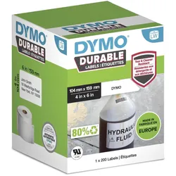 DYMO® Original Hochleistung Etikett für LabelWriterTM, Kunststoff - weiss - permanent haftend, widerstandsfähig, 1 x 200