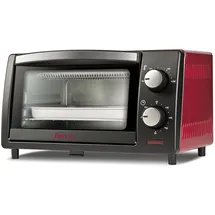 Girmi FE10 - Minibackofen 10 Liter, Edelstahlrost, Einstellbarer Thermostat, 60-Minuten-Timer, Inklusive Zubehör, Schwarz/Rot.