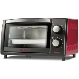 Girmi FE10 - Minibackofen 10 Liter, Edelstahlrost, Einstellbarer Thermostat, 60-Minuten-Timer, Inklusive Zubehör, Schwarz/Rot.