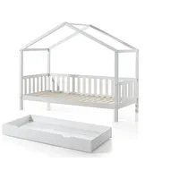 58 aufm Kessel Hausbett Kapua 210x97x170 Kinderbett Spielbett Massivholz Weiß
