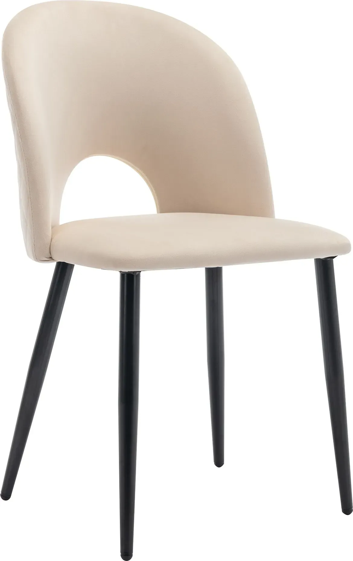 Set aus 2 gepolsterten Esszimmerstühlen aus Samt mit diamantierter Rückenlehne und Metallrahmen, Beige