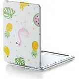 OMIRO 1X/3X Vergrößerungsspiegel, Einzigartige Malerei Kompaktspiegel mit Klassischem PU-Leder, 8,5 * 6,2cm (Flamingo und Tropischer Druck)