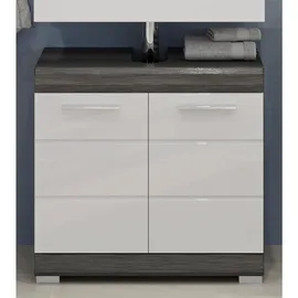 inn.furn Waschbeckenunterschrank 2 Schubladen 60 x 56 x 34 cm Weiß Hochglanz/Grau
