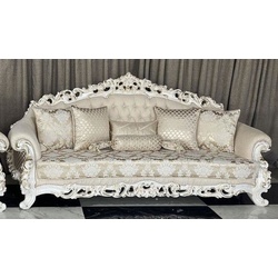 Casa Padrino Luxus Barock Sofa Creme / Weiß / Gold - Prunkvolles Wohnzimmer Sofa - Barockstil Wohnzimmer Möbel - Luxus Möbel im Barockstil - Barock Einrichtung - Wohnzimmer Einrichtung