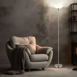 GLOBO Stehleuchte nickel matt, Deckenfluter Glasschirm opal, Stehlampe Wohnzimmerleuchte, Metall, Fernbedienung dimmbar, RGB LED 8,5w 806lm wamrweiß, Dxh 28x180 cm