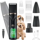 4 in 1 Hundeschermaschine Set Ninonly Leise Wiederaufladbar Schermaschine Hund Katze mit 4 Multifunktions Schneidköpfen für Körper, Pfoten, Augen, Ohren Pfotentrimmer für Hunde Schwarz